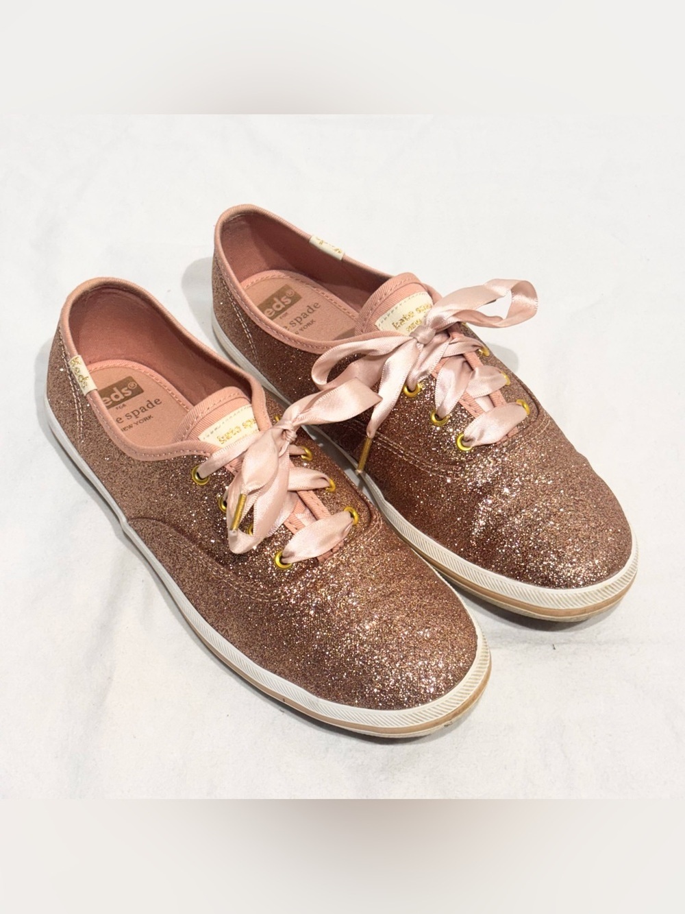Keds X Kate Spade Glitter Sneakers Pink Rose Gold Size 5M Bridal Bride Shoes